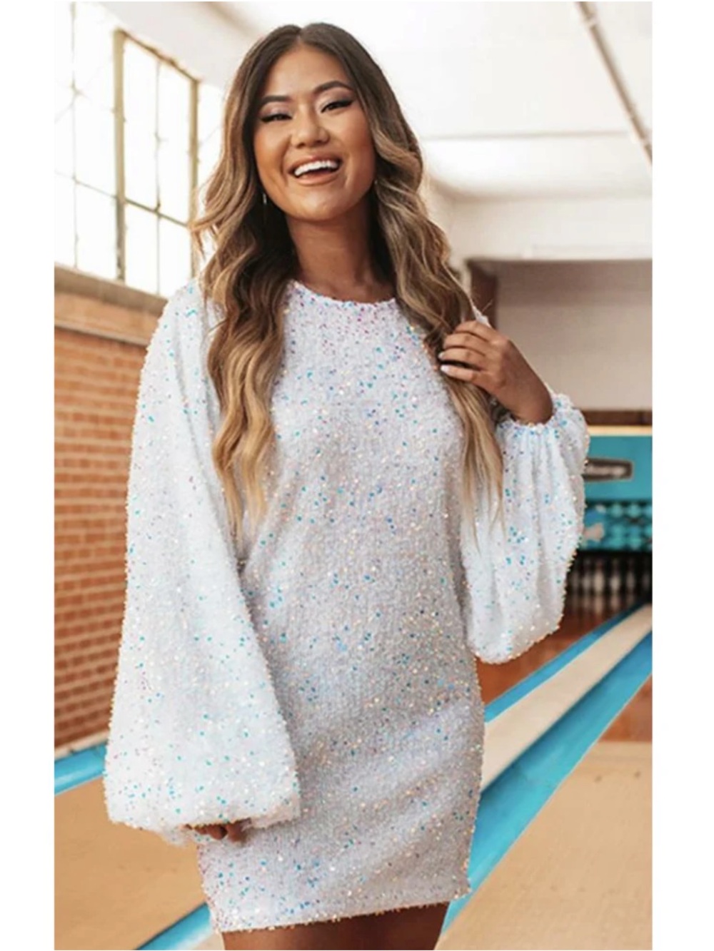 Buddy Love Gogo Shift Dress with Balloon Sleeves in Pearl